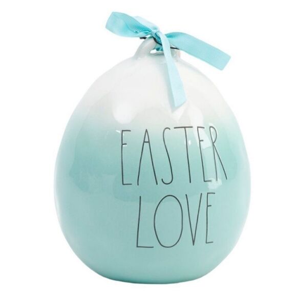RAE Dunn Ceramic Light Aqua/ White Ombre Easter Love Egg - Picture 1 of 1